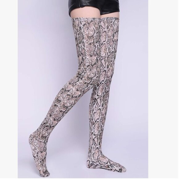 Snake Print Spandex Long Stockings - Picture 1 of 5